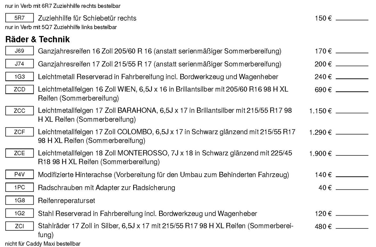 EU Neuwagen, VW Caddy Kombi, Preisliste 2021, Family Maxi, guenstig